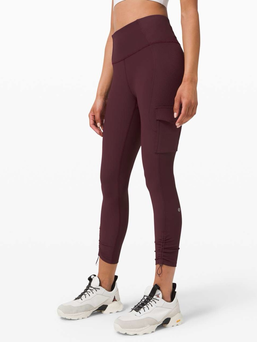 Lululemon Maroon Trail Trekker High-Rise Ribbed Tight Leggings‎ 25" Pockets Sz 6